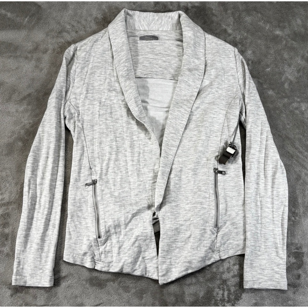 New Tart Blazer Women Size M Gray Excellent Shawl‎ Collar Zip Pocket Jersey Knit
